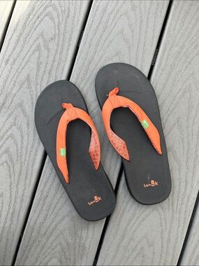 Sanuk Sandal Cozy Black/pink/salmon Flip Flop Sandals Size 7